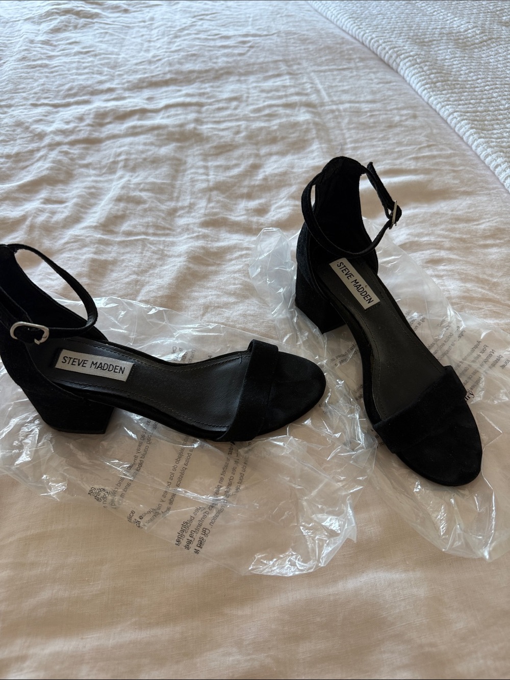 Steve Madden Black Suede Ankle-Strap Low Block Heels Size 4.5